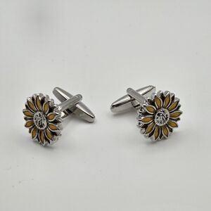 Sunflower Cufflinks - Silver and Yellow